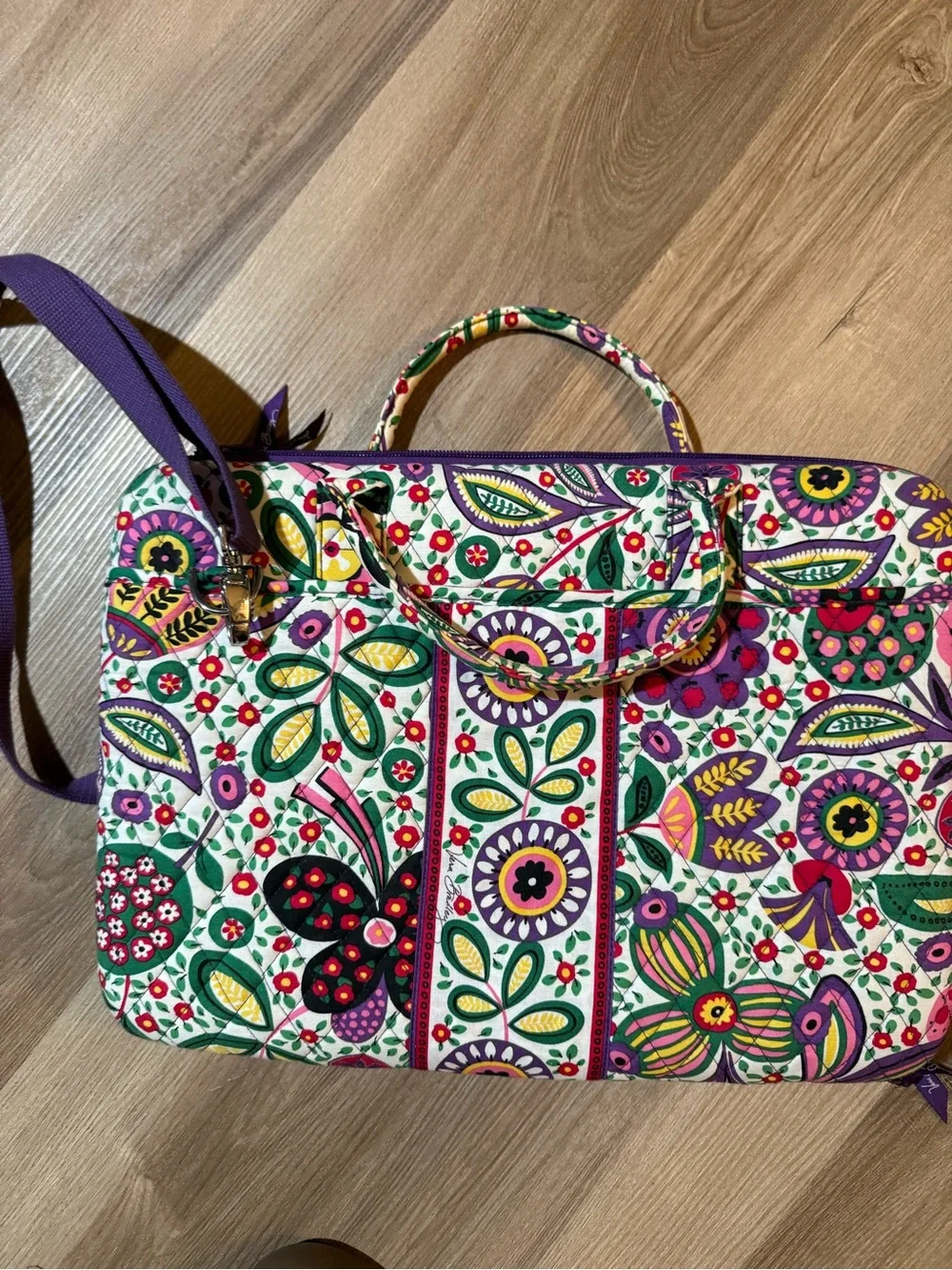 Y2K Vera Bradley Multicolor Floral Quilted Laptop Bag with Purple Strap